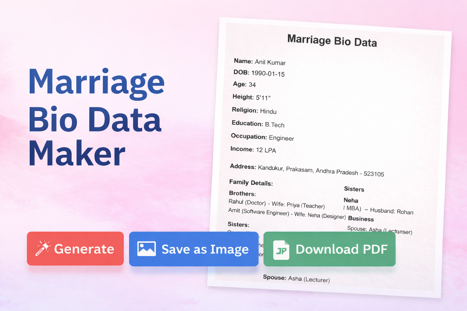 Marriage Bio Data Maker Online Free - Create Professional Wedding Bio Data